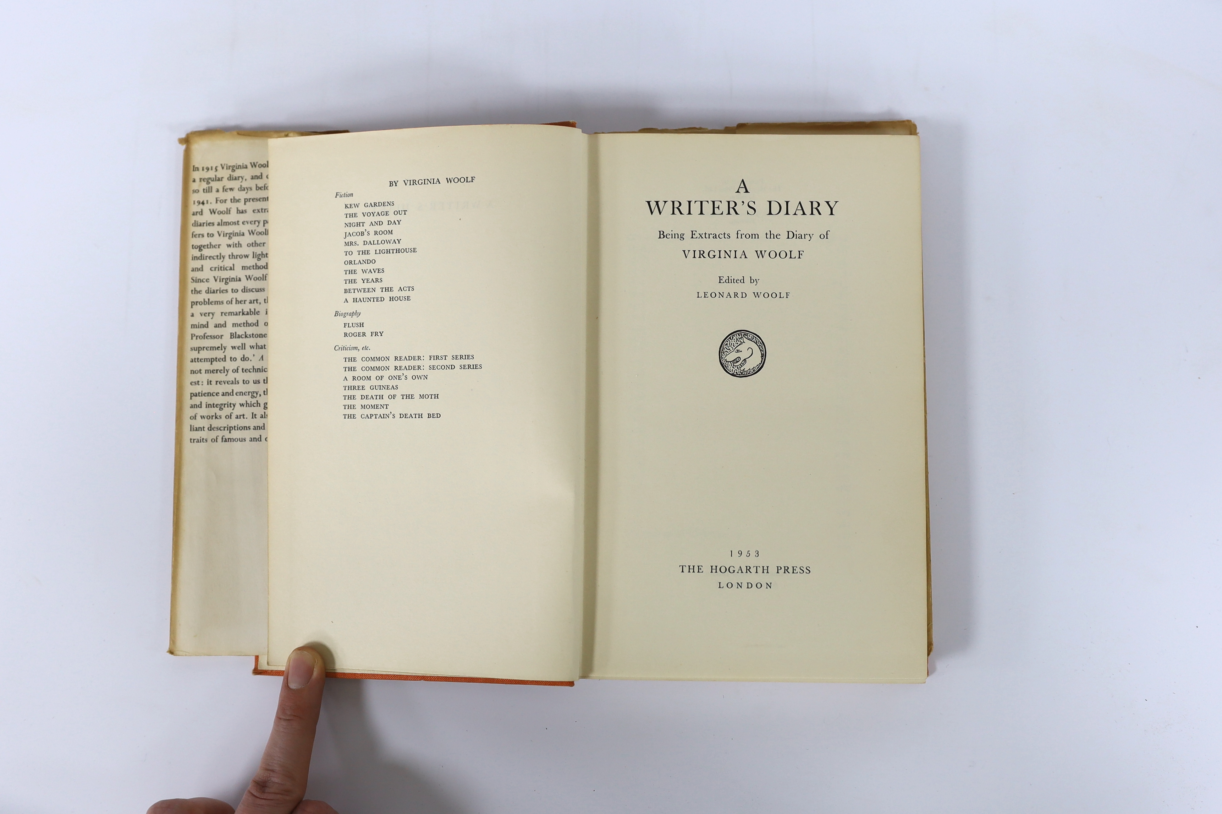 Woolf, Virginia - A Writer’s Diary, 1st edition, Hogarth Press review copy, with invitation to review slip, 8vo, original orange cloth, with d/j, Hogarth Press, London, 1953